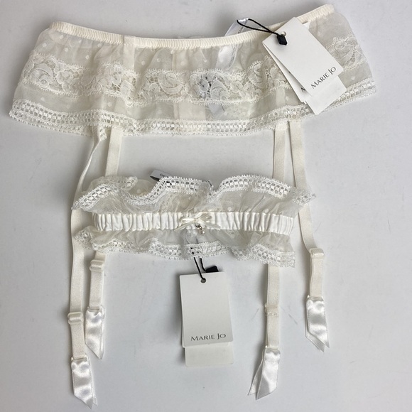 Marie Jo Elle 0702080 0702081 NWT Lace and Pearl Garter Belt & Garter Set Small - Picture 1 of 16